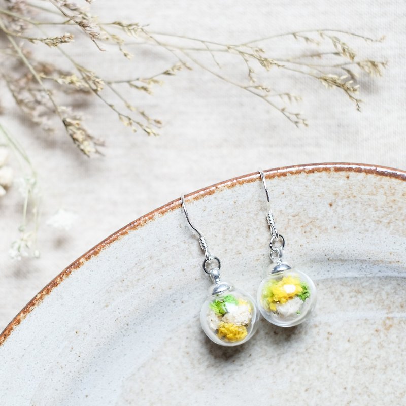 Kiwi Fruits / 925 Silver Dangle Earrings / Glass Dome Earrings - Earrings & Clip-ons - Glass Yellow
