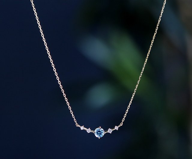 K18 Santa Maria Aquamarine & Diamond Necklace (Round Cut) ~Ello