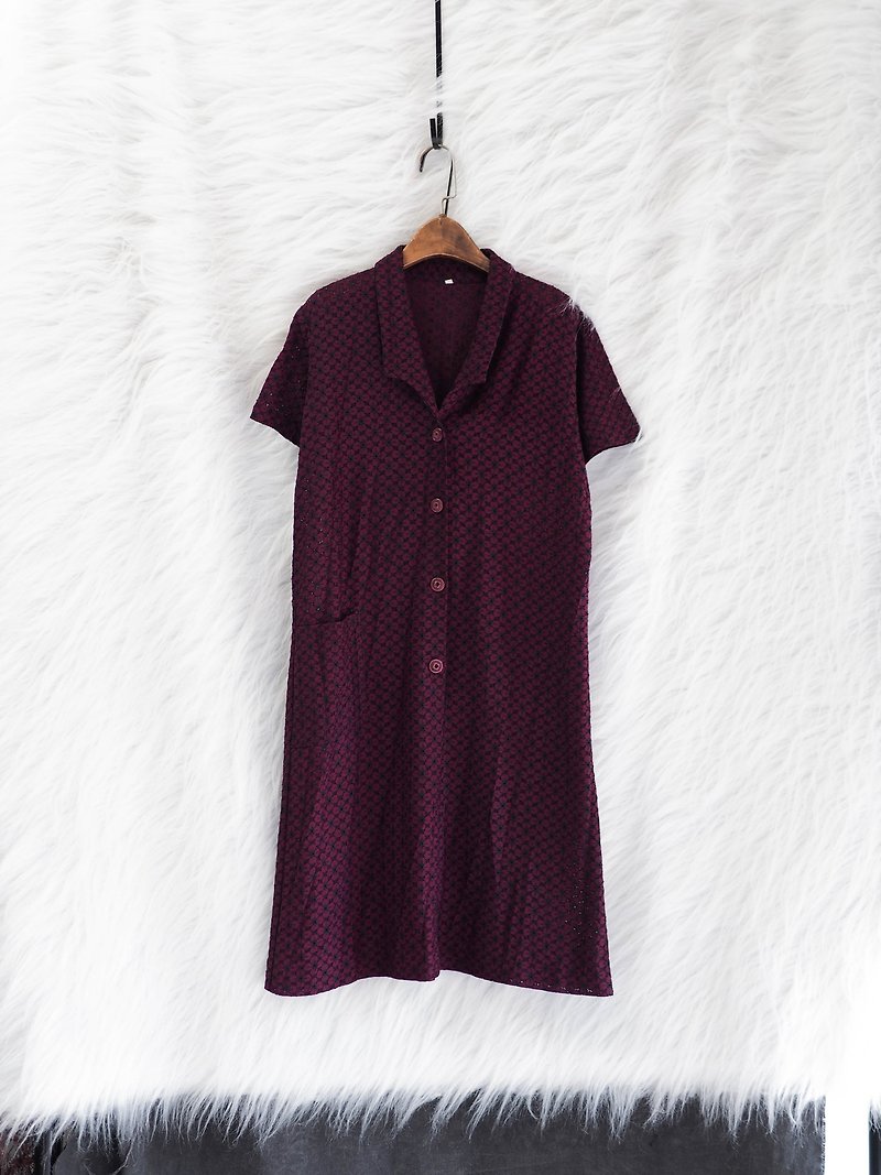 Hiroshima purple red hollow collar spring love time antiques dress ceramics vintage - One Piece Dresses - Polyester Purple