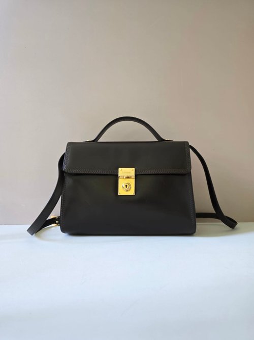 LA LUNE Vintage 日本鑑證古董品選物店 稀有中古二手Loewe咖啡色凱莉包復古包皮革側揹包斜孭單肩包小包