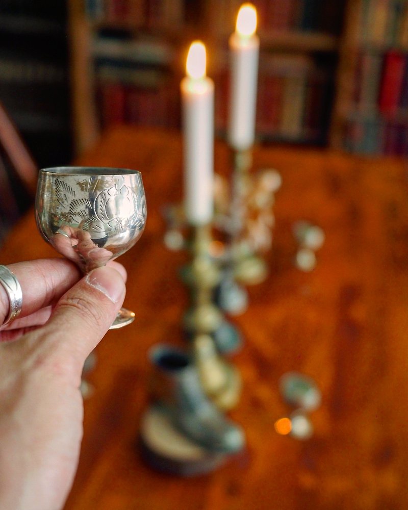 Early British silver-plated carved small wine glass single - Items for Display - Other Metals Silver