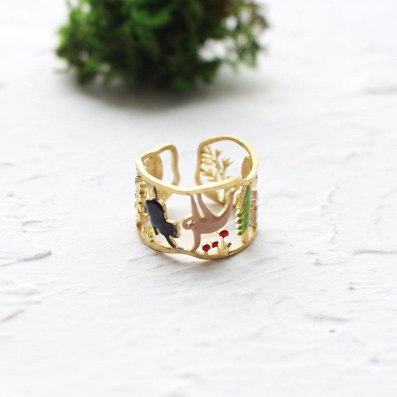 Sloth & Black Cat Ring I Story_Argue - General Rings - Copper & Brass Gold
