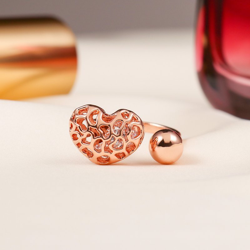 Love Bean finger ring heart-shaped ring sweetheart series (ball) - แหวนทั่วไป - โรสโกลด์ สีทอง