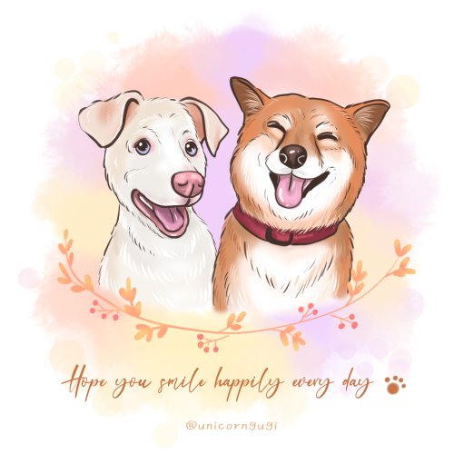 オーダーメイドペット似顔絵+お花フレームデザイン】ペット|犬