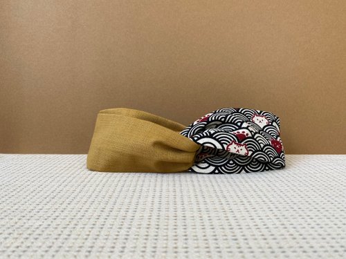 RuruRoad 雙拼髮帶 / 黑波浪喵喵 - 土黃色