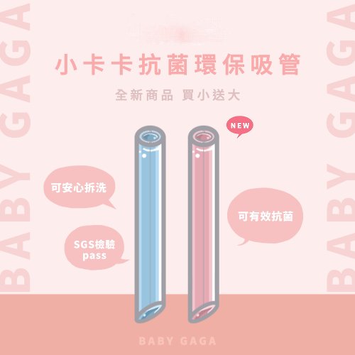 GAGA STRAW 【卡卡環保吸管】BABY GAGA 兒童抗菌可拆式環保吸管2支入(粉+藍)