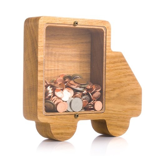 WOODPRESENTS Wood piggy bank TRUCK Personalized coin bank for boys girls adult Tip jar car