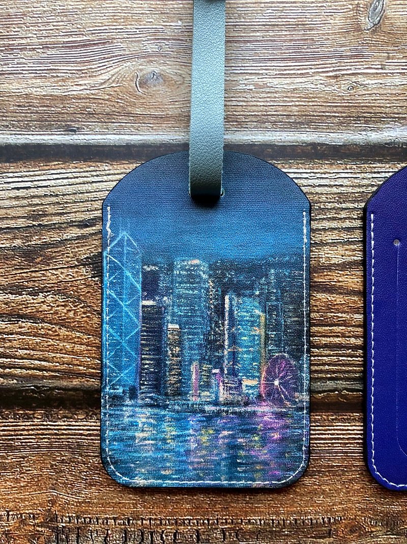 Hong Kong Scenic Travel Card|Card Set-Victoria Harbor at Night - Luggage Tags - Faux Leather 