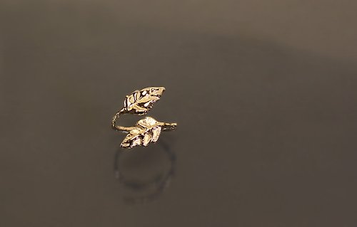 Maple jewelry design 植物系列-雙質感大葉開口925銀戒