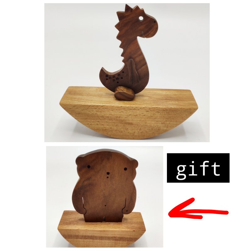 Wooden handmade dinosaur toy with a gift for you: wooden bear - ของเล่นเด็ก - ไม้ 