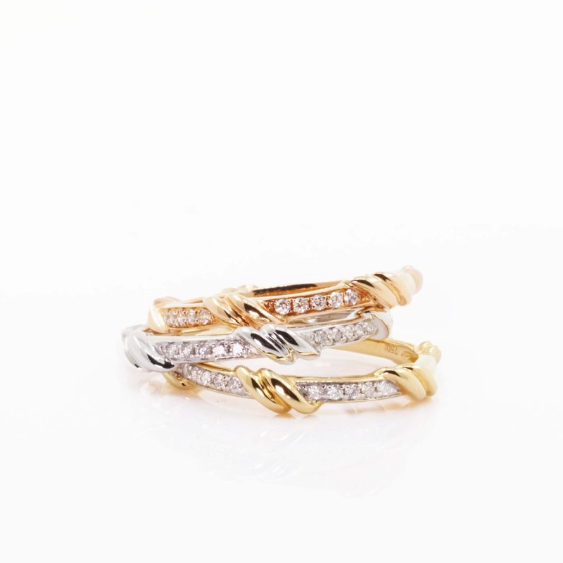 Golden Rope Diamond Ring | 日系復古鑽石戒指 | 18K 金 - 戒指 - 貴金屬 銀色
