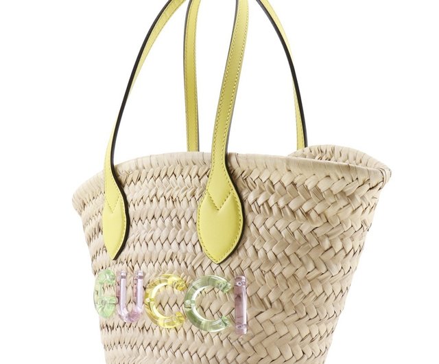 グッチバッグ　美品 日本直送】グッチGUCCI ロゴトートバッグカゴバッグ782381 ストロー