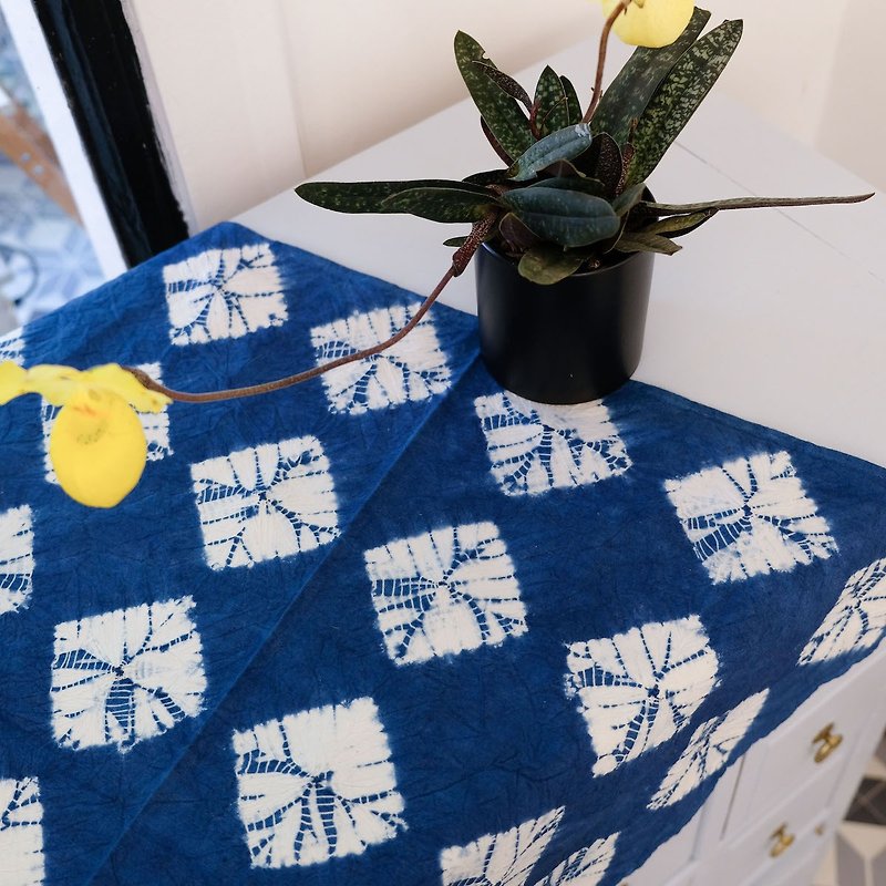 Indigo tie dye napkin, tablecloth, hand towel, placemat, bohemian throw - Place Mats & Dining Décor - Cotton & Hemp Blue