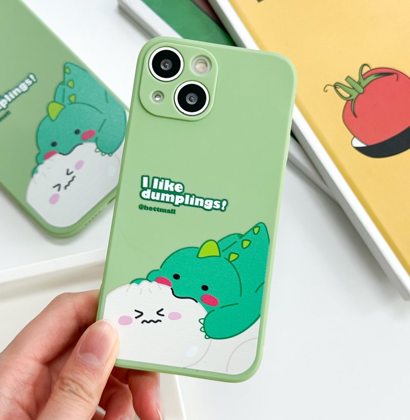 Dinosaurs loved dumplings Mobile phone case Silicone Protective Case - Phone Cases - Silicone Green