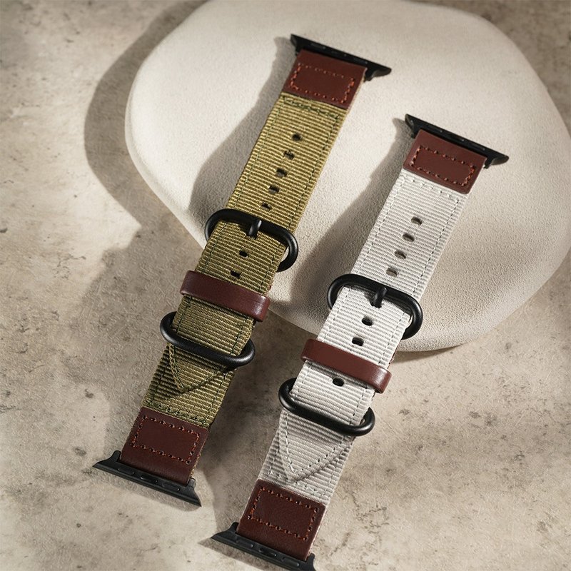 Apple Watch - 帆布雙環拼接真皮錶帶   蘋果錶帶 - 錶帶 - 尼龍 