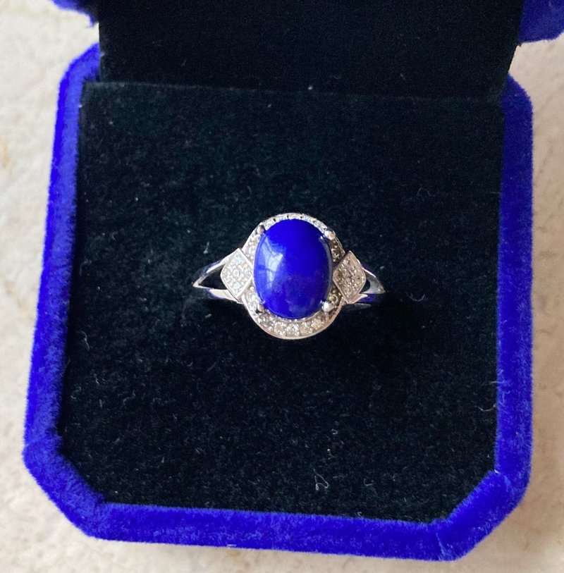 青金石925純銀戒指裸石寶石輕珠寶半寶石 - 戒指 - 寶石 藍色