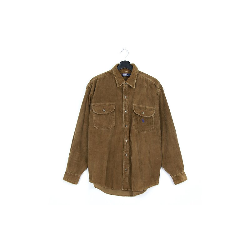 Back to Green :: Corduroy wood green polo / / men and women can wear / / vintage Shirts - Men's Shirts - Other Materials 