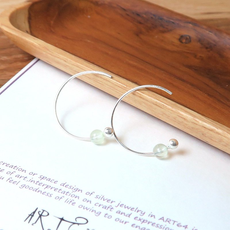 葡萄石 新月耳環(小)-925純銀天然石耳針 - 耳環/耳夾 - 純銀 綠色