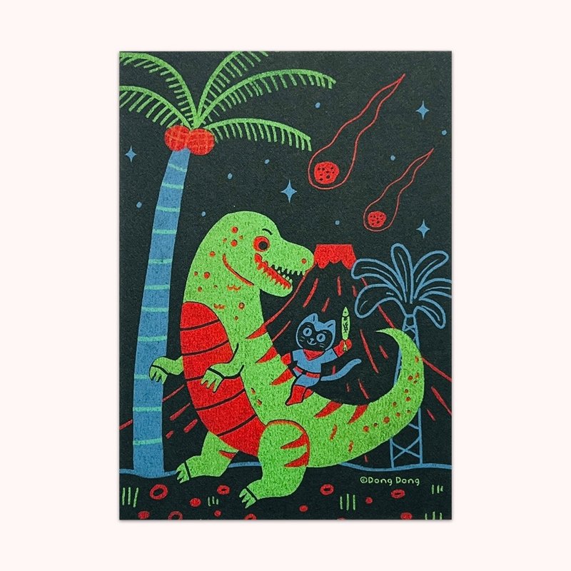 Cat Dinosaur Rider/Perforated Postcard/ポストカード - การ์ด/โปสการ์ด - กระดาษ หลากหลายสี