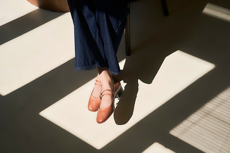 3.4cm ダブルストラップ メアリージェーン - サンドローズ - 革靴 - 革 ピンク