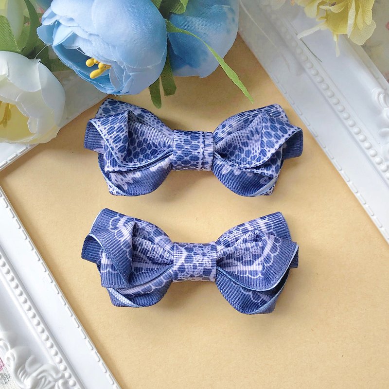 Cute Three-dimensional Bow Hairpin for Children and Kids-Denim Lace - Hair Accessories - Polyester Blue