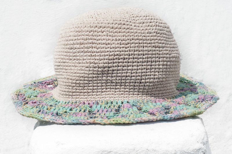 Hand-woven cotton knit cap hat Linen straw hat visor cap climbing - hollow color gradient - Hats & Caps - Cotton & Hemp Multicolor