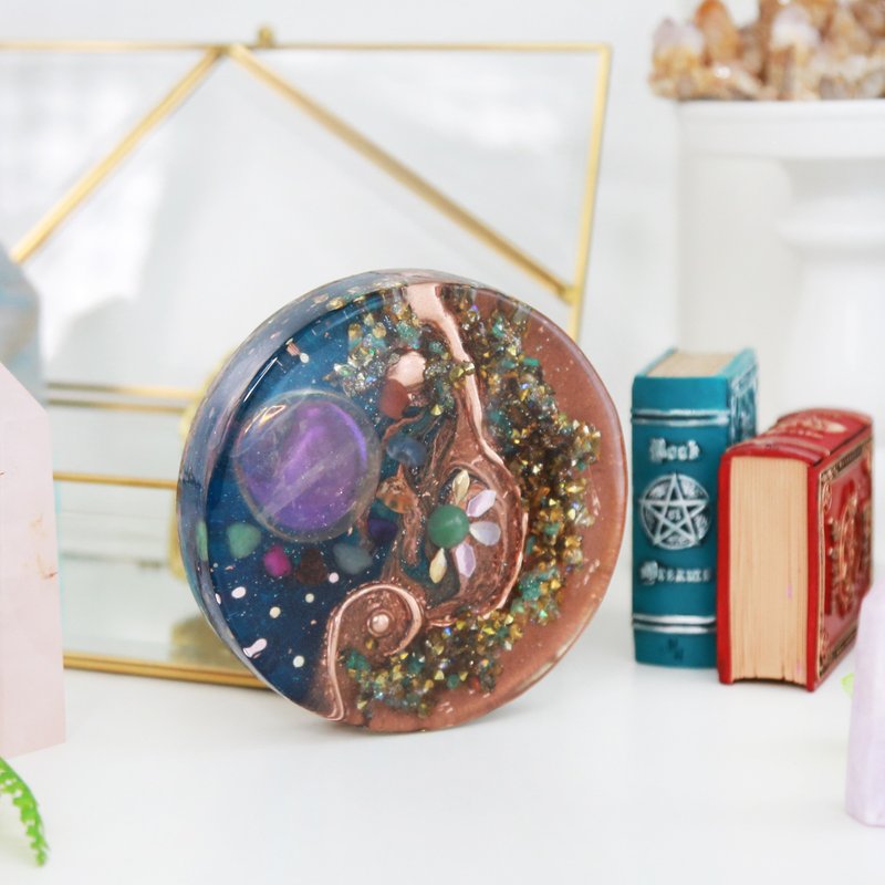 10cm Orgonite Charging Plate ~ Galaxy - ของวางตกแต่ง - คริสตัล สีนำ้ตาล