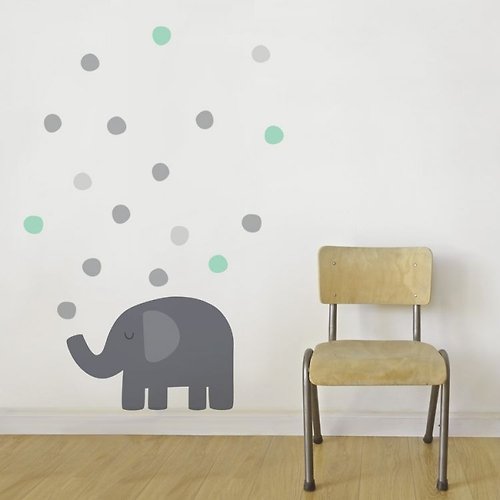 小大人設計選物 西班牙 Tresxics大象吹泡泡壁貼(灰綠)