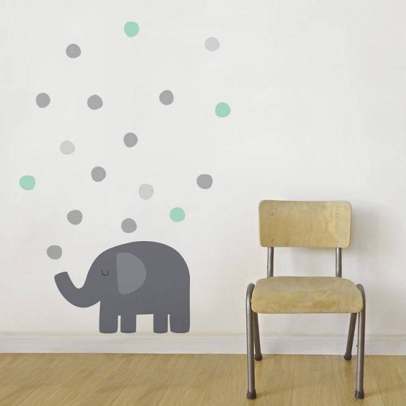 Spanish Tresxics Elephant Blowing Bubbles Wall Sticker (Grey Green) - ตกแต่งผนัง - วัสดุอื่นๆ สีเทา