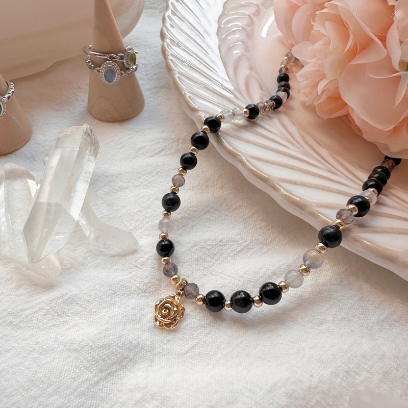 Nocturne's Aria Obsidian Labradorite Smoky Quartz Necklace Crystal Necklace - สร้อยคอ - เครื่องประดับพลอย สีดำ