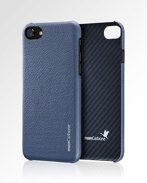 MON CARBONE 【Apple新品】防彈纖維結合Napa皮革保護殼 iPhone SE 藍