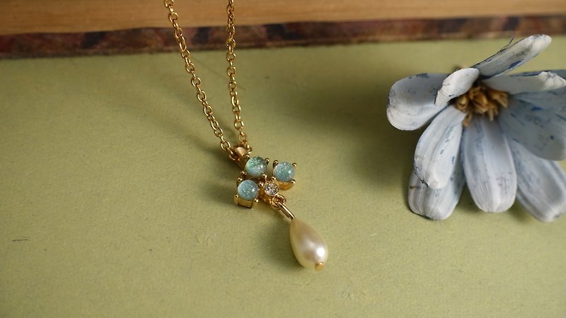 美國經典古董品牌Avon少女水藍珍珠項鍊 - 項鍊 - 其他金屬 藍色