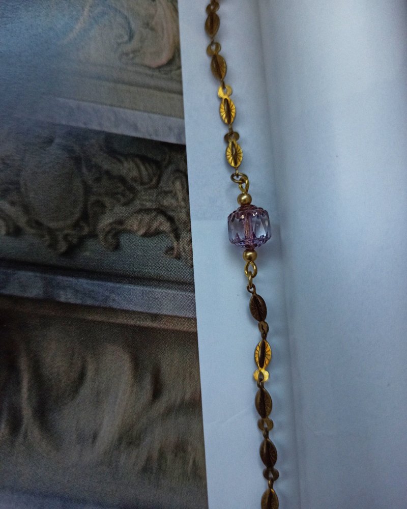 Antique beaded Bronze bracelet/transparent purple cut-corner beads - customizable wristbands - สร้อยข้อมือ - ทองแดงทองเหลือง สีม่วง