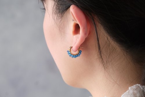 JieJie Jewelry HappyCircle 1.3cm│藍瑪瑙款 藍色 生日 禮物 14kgf 耳夾 天然石