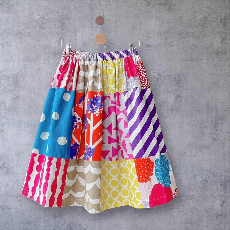 Gujia Island Large Stitching Pink-Adult Skirt - Skirts - Cotton & Hemp Orange