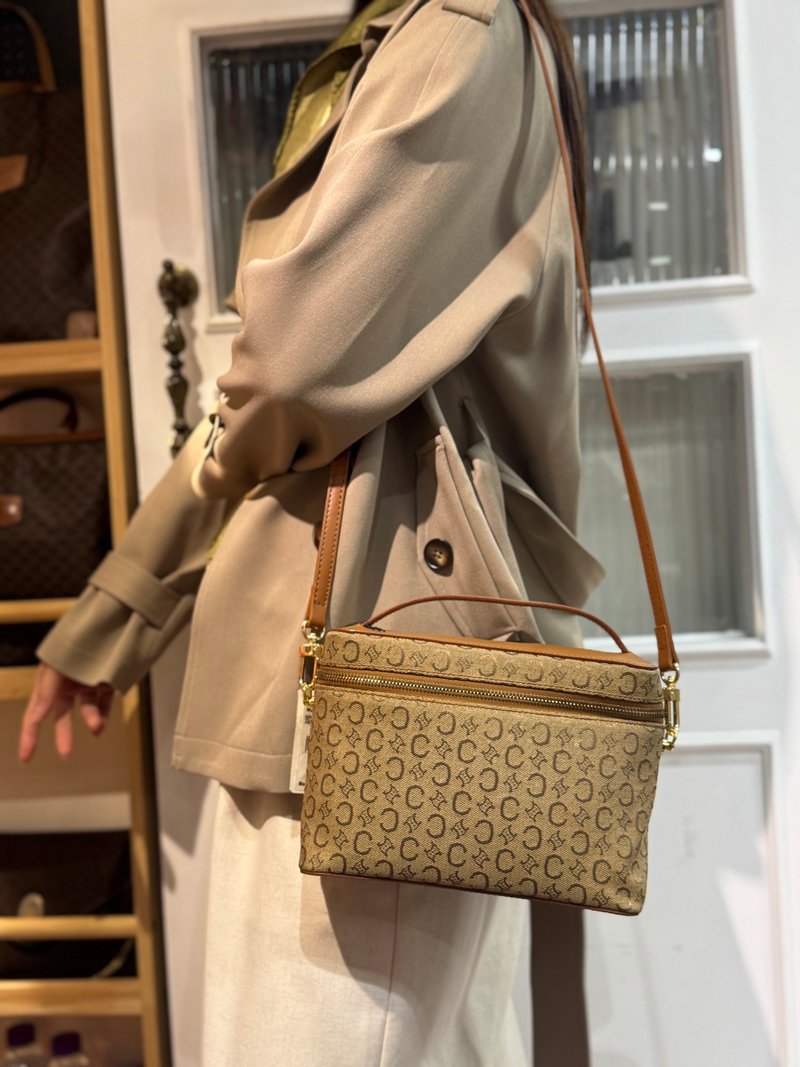 中古正品Celine C logo 凱旋門化妝盒手提包側背包斜背包 意大利 - 手提包/手提袋 - 其他材質 咖啡色