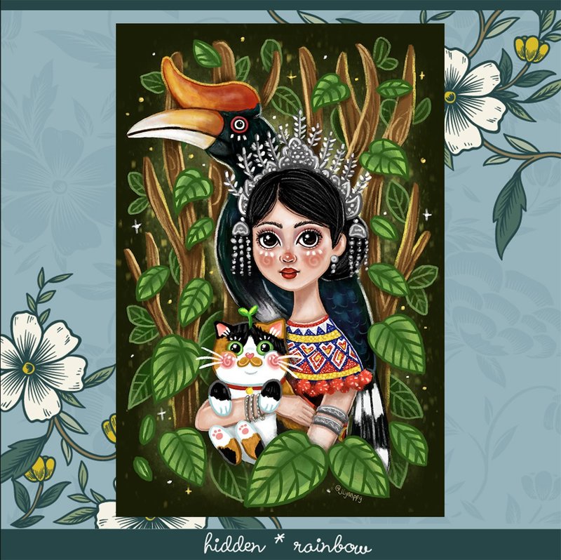 Hornbill original artwork design postcard art print - การ์ด/โปสการ์ด - กระดาษ สีเขียว