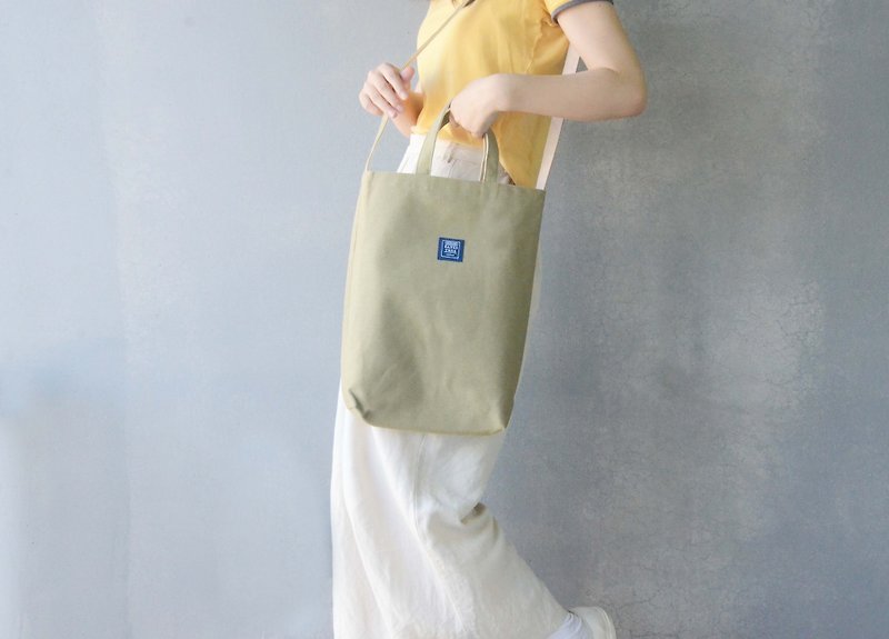 Two-color canvas three-use bag _ matcha color + beige - Messenger Bags & Sling Bags - Cotton & Hemp Green
