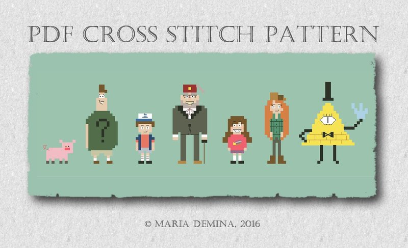 Gravity Falls Characters Parody  PDF cross stitch pattern - 手工藝教學/工具書 - 其他材質 