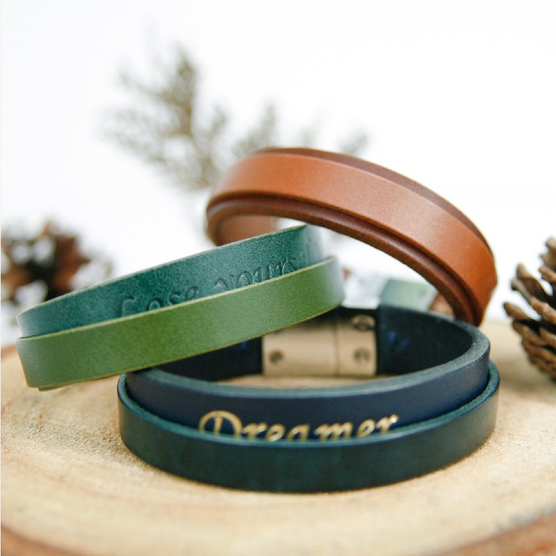 [Christmas gift price for two] Double-layer color matching leather bracelet/customized - Bracelets - Genuine Leather Green