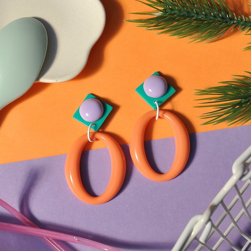 Geometric Contrast Color Hoop Earrings/American Cheese Style - Earrings & Clip-ons - Acrylic 