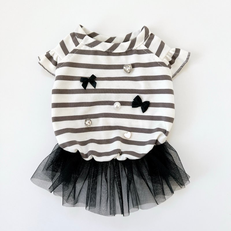 Dog Wear・Beaded Tutu Top - Striped - ชุดสัตว์เลี้ยง - ผ้าฝ้าย/ผ้าลินิน สีดำ