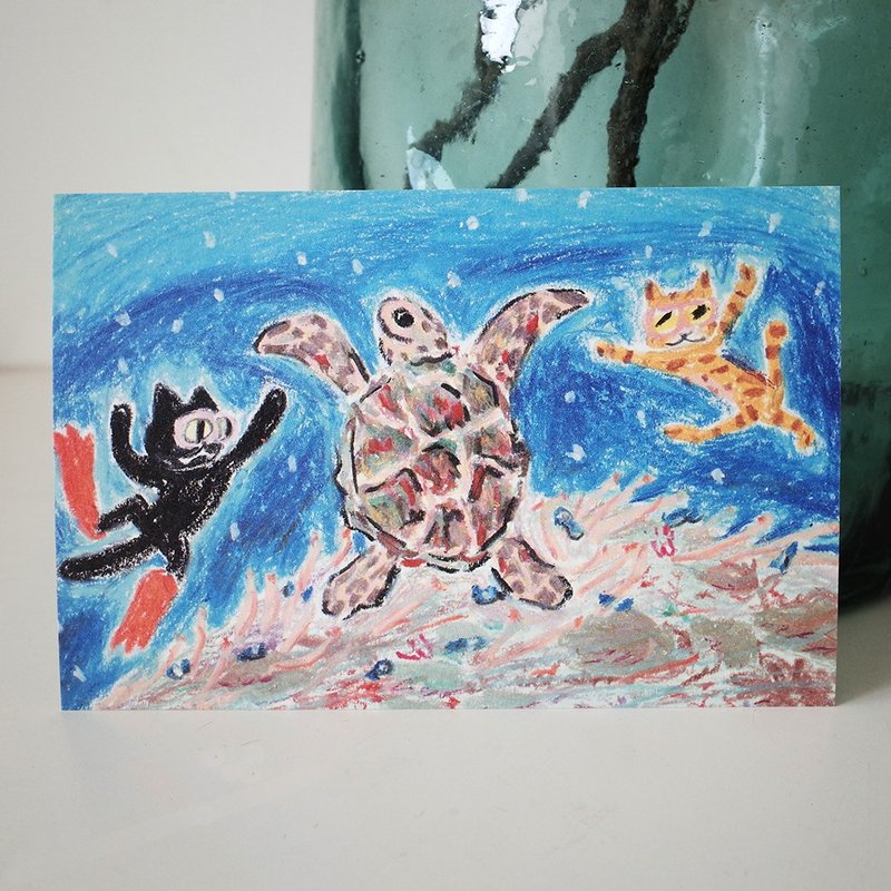 Postcard_Undersea Cat - การ์ด/โปสการ์ด - กระดาษ สีน้ำเงิน