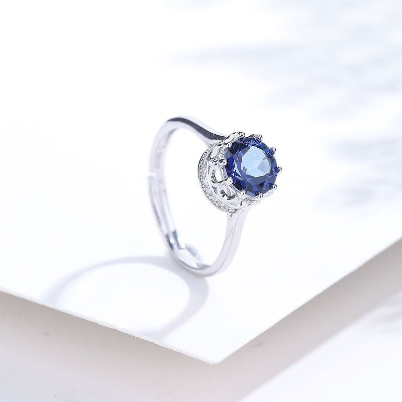 倫敦藍托帕石925純銀精鍍亮澤白金圈戒指 - 戒指 - 寶石 藍色