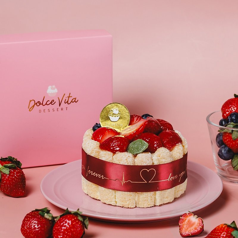 Super Popular Strawberry Cake | Doge Mira│Strawberry Mousse Cake (4 inches) - Cake & Desserts - Fresh Ingredients Red