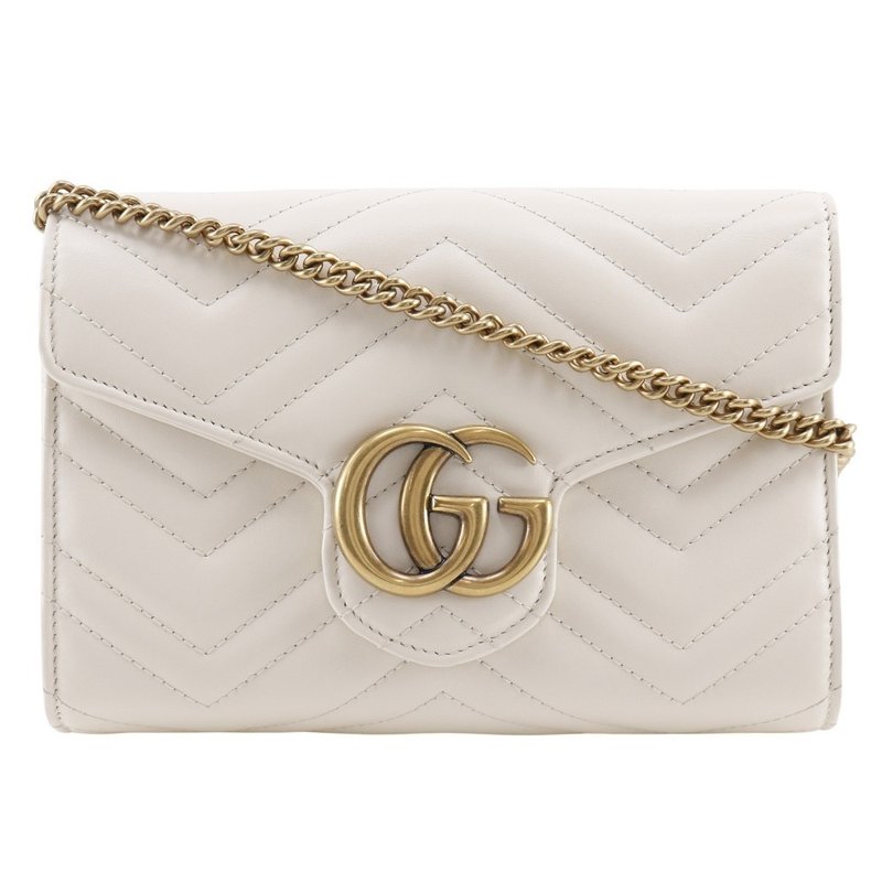 【日本直送】グッチ GUCCI GGマーモント チェーンウォレット チェーンショルダー 2WAYクラッチ 474575 カーフ 白 レディース【中古】 - 錢包/皮夾/長短夾 - 真皮 白色