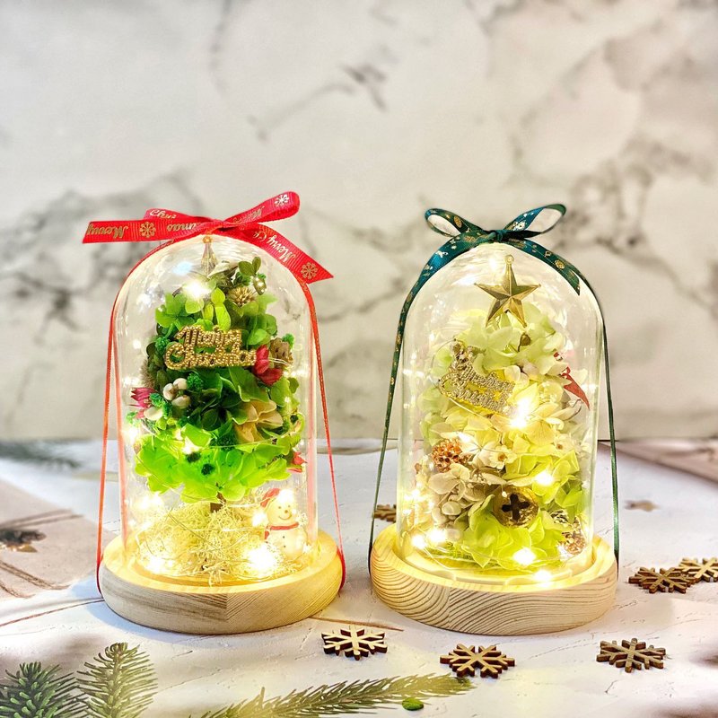 Christmas tree preserved flower Christmas tree night light glass cover - ของวางตกแต่ง - พืช/ดอกไม้ สีแดง