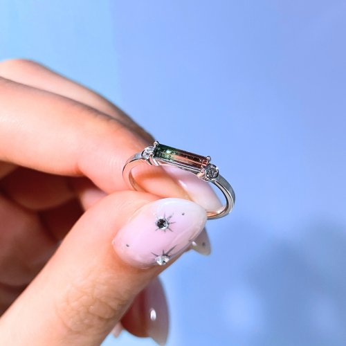 Splitting Colours Jewellery The Classic - 天然西瓜雙色碧璽(0.31ct) 18k白金鑽戒