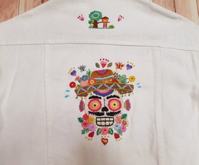 刺繍　メキシカンジャケット 手刺繍ジャケット コットン生地 メキシカン メキシコ フラワー スカル
