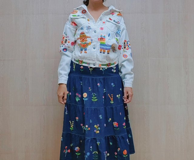 手刺繍ジャケット コットン生地 メキシカン メキシコ フラワー スカル